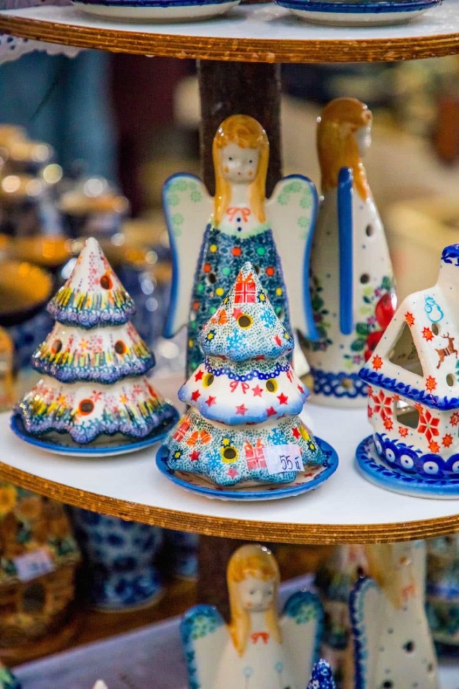 A display of ceramic ornaments at the Krakow Christmas Market.