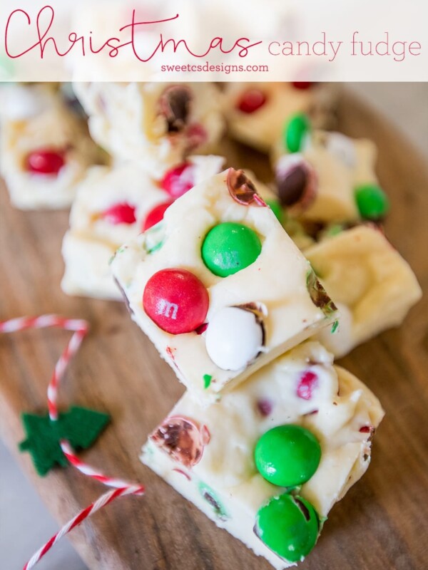 Christmas candy fudge on a cutting board.