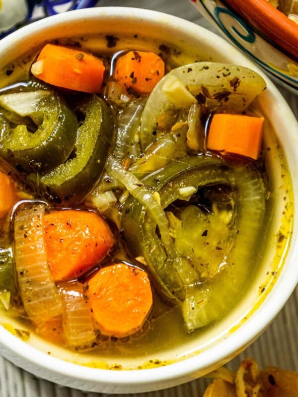 carrot jalapeno salsa in a white bowl