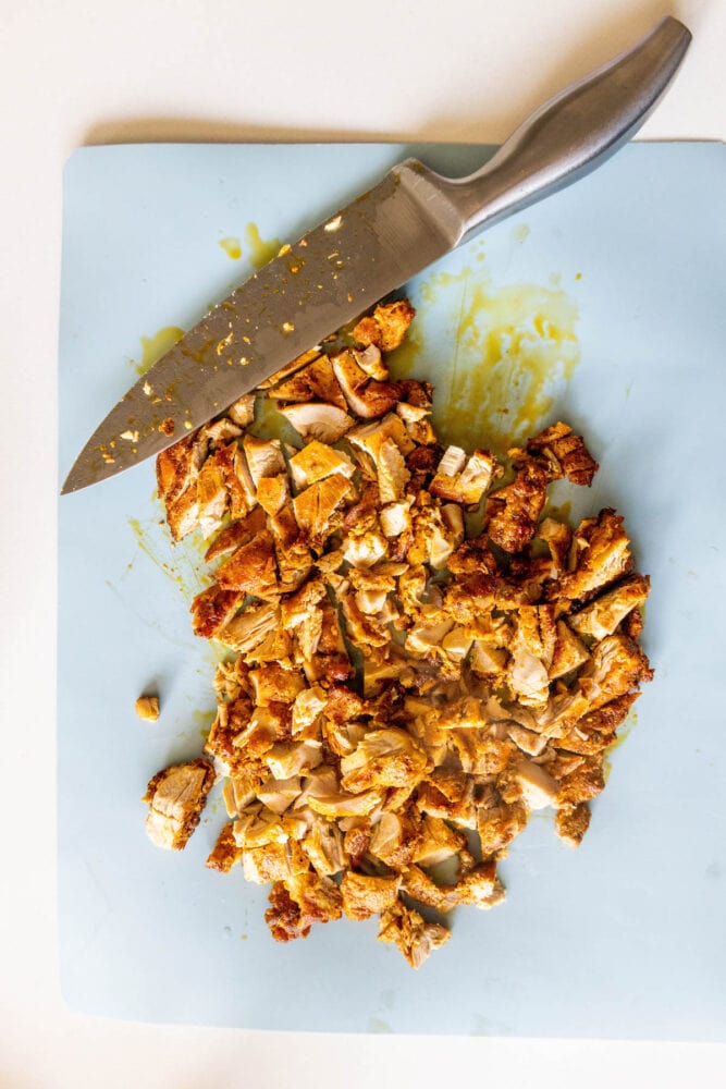 chopped chicken on a cutting board