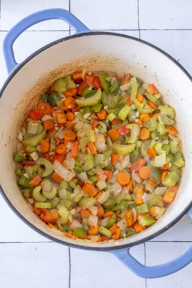 A pot with vegetables in it.