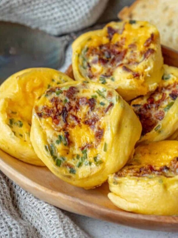 Instant pot egg bites in a wooden bowl.