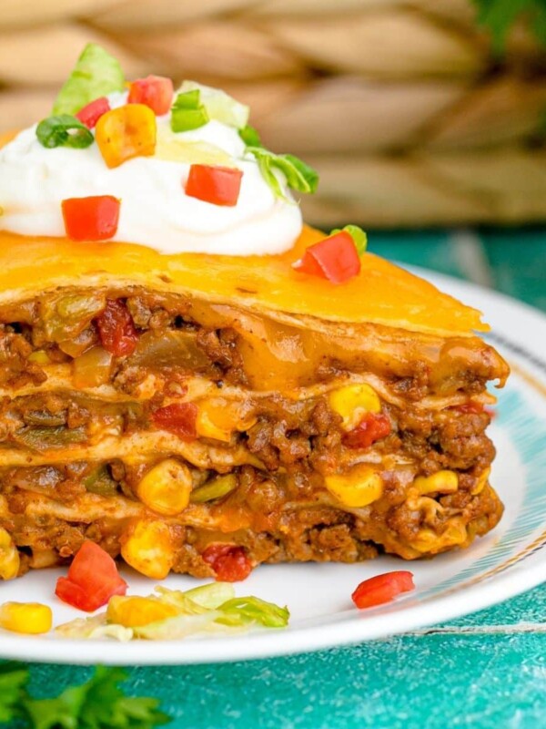 layered taco pie on a plate