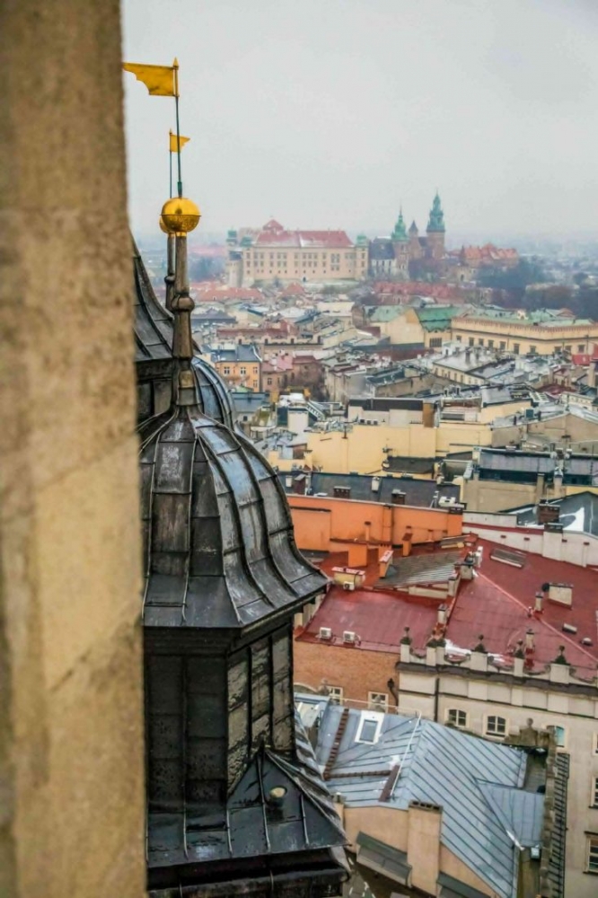 A scenic view of Krakow, Poland from the top of Saint Mary's Basilica.