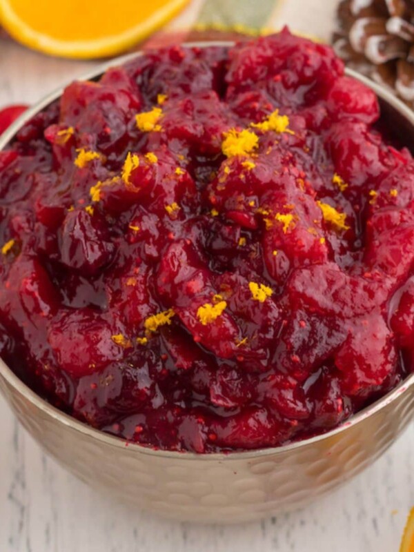 cranberry sauce with orange zest in a bowl on a table