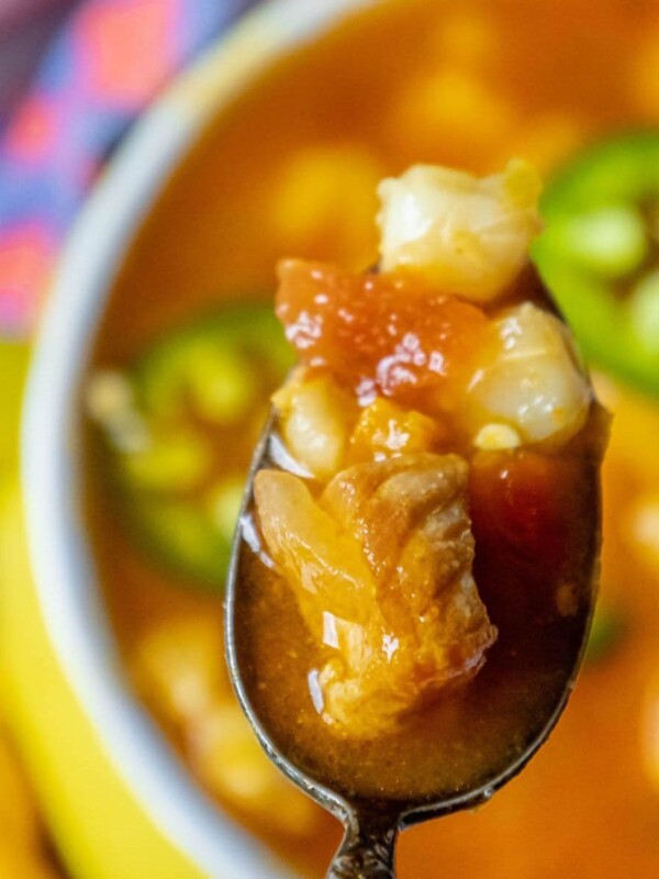 red pozole in a bowl