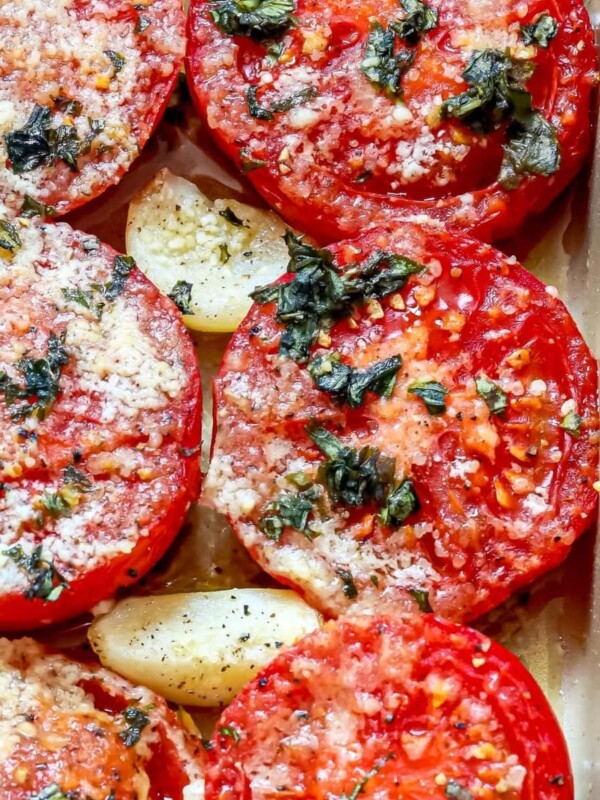 Parmesan-roasted tomatoes baked with garlic.