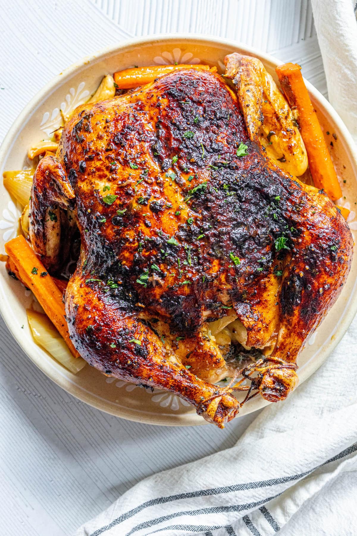 picture of whole roast chicken on a platter