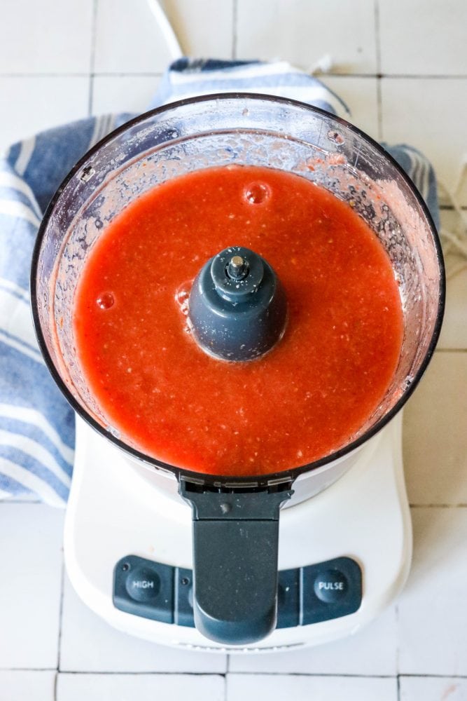 picture of food processor with salsa in it