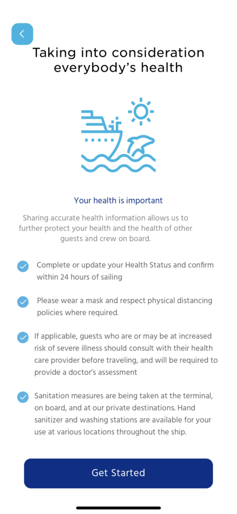 picture of princess cruises health screening check in process